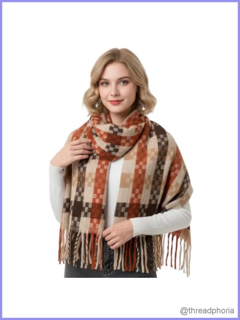 Oversized Plaid Blanket Scarf for Women Cashmere Feel Winter Wrap